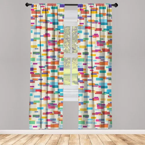 Vista 17 de Ambesonne - Cortinas amarillas para ventana, arte moderno escandinavo de escena de jardín con flores de tulipán y mariposas bailando, juego de 2