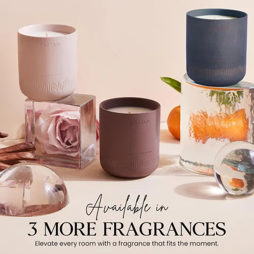 Vista 6 de CAFTARI Vela de Aromaterapia de Lujo Perfumada con Bergamota, Mandarina y Acorde de Té 60 Horas de Combustión Cera Limpia de Coco y Soja