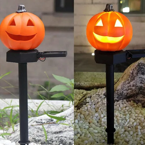 Vista 5 de Paquete de 2 luces LED con energía solar, paisaje, jardín, césped, Halloween, Jack-O-Lantern al aire libre