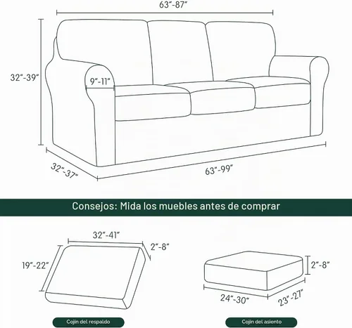 Vista 3 de CHUN YI Fundas para sofá de 7 piezas, lavables, fundas elásticas para sofá de 3 cojines con respaldo y fundas de cojín separados, protector
