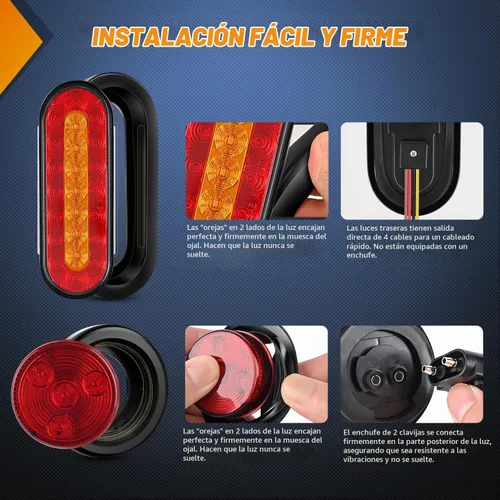 Vista 5 de Nilight juego de 2 cajas de luz para remolque de acero, kit de carcasas con 3 luces LED para placa de matrícula, luces de cola ovaladas de 6