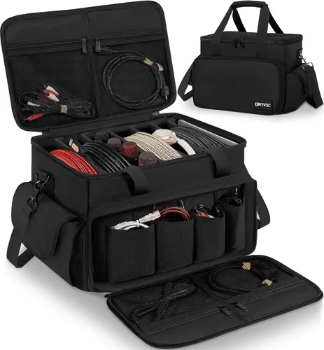 Vista 10 de IBVIVIC Bolsa de Cables para DJ con 6 Divisores Desmontables Bolsa de Cables de Alta Capacidad para Conciertos para Cables, Equipo de DJ, Negro