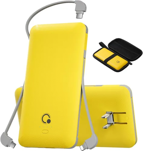 Vista 7 de Q 10000 mAh Banco de energía, cargador portátil delgado, paquete de batería externa con 4 salidas, enchufe de pared AC incorporado, cables Micro USB