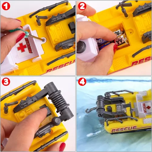 Vista 4 de ArtCreativity Buque de rescate acuático, barco de juguete a batería para niños, flota en el agua, bañera flotante y juguete de piscina para niños