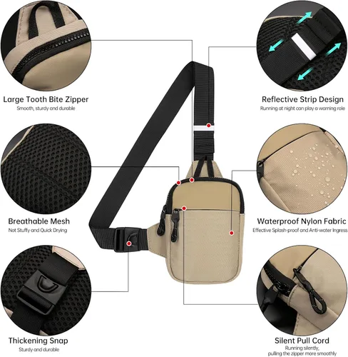 Vista 4 de Long Keeper Mini bolso bandolera Bolso cruzado pequeño impermeable para hombre y mujer, bolso casual para teléfono para viajes, senderismo