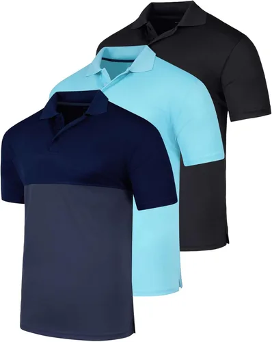 Vista 8 de Real Essentials 3 Pack: Men's Short Sleeve Golf Polo Casual Workout Sports Moisture Wicking Collared Shirt (Big & Tall)