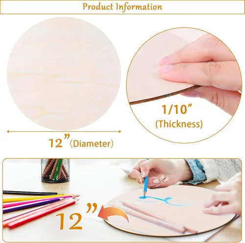 Vista 3 de 20 Piezas Discos de Madera Redondos de 12 Pulgadas para Manualidades, Audab Círculos de Madera Sin Acabar Redondos de Madera Recortes de Madera
