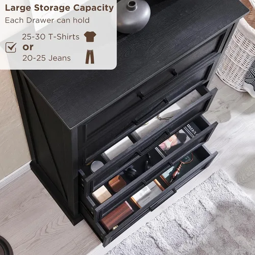 Vista 3 de ACCOHOHO Cómoda rústica de madera rústica de 46 pulgadas de alto con mango ancho de metal, textura natural, organizador de cajones para dormitorio