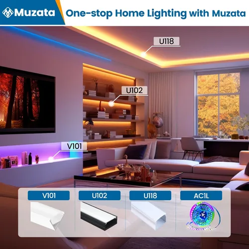 Vista 6 de Muzata Paquete de 20 canales LED de aluminio negro con cubierta blanca lechosa U102 BW 1M 18x8.5mm Wide LED Channel, Fits Up to 16mm Strips, U102