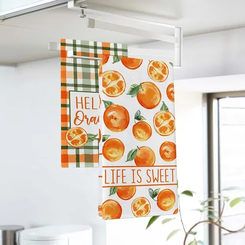 Vista 3 de Seliem Hello Orange - Juego de 2 paños de cocina de primavera y verano, Life is Sweet Mandarina y cítricos, toallas de mano para secar y hornear, a