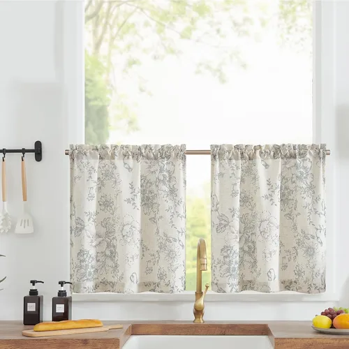 Vista 19 de Jinchan - Cortinas de lino texturizado para cocina, 24 pulgadas, natural, 2 paneles Mezcla de lino beige natural