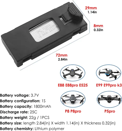 Vista 2 de 4 unids 3.7 V 1800 mAh Li-po batería con cargador 4 en 1 para E88 E88PRO E88MAX E525 E99 E99PRO P1 P5PRO K3 S1 P8 BD101 RC Drone Batería de repuesto