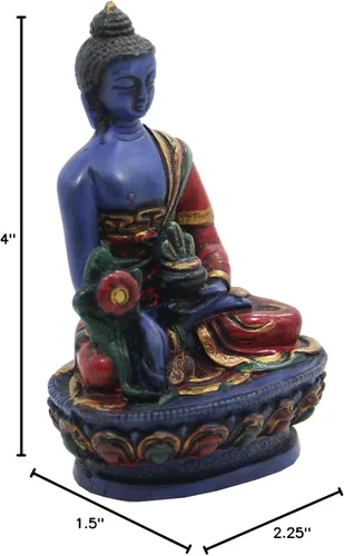 Vista 6 de DharmaObjects Estatua de Buda de medicina curativa tibetana pintada a mano Nepal