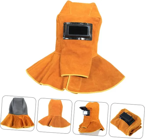 Vista 3 de jojofuny Máscara de soldadura de cuero, gorra de soldadura de cuero, visera de soldadura, sombrero de soldador, gorra de soldadura con cuello