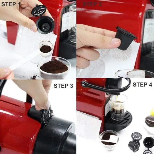 Vista 8 de 3 cápsulas reutilizables para el hogar, cápsulas de café para el hogar, cápsulas recargables aptas para Nespresso (negro)