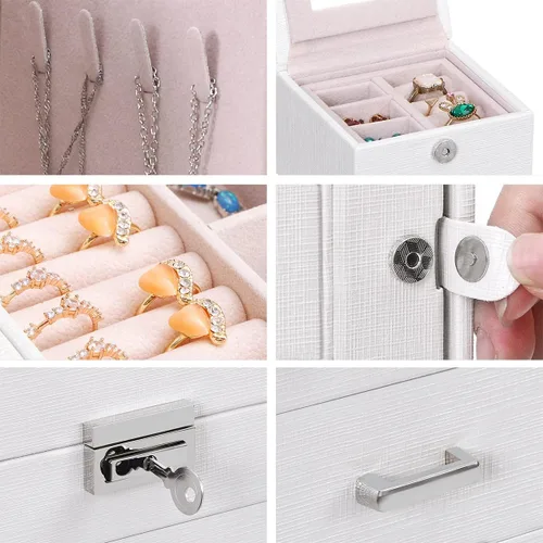 Vista 5 de ANWBROAD Enorme caja de joyería de 6 niveles organizador de joyas con cerradura de espejo caja de joyería para niñas aretes anillos collares
