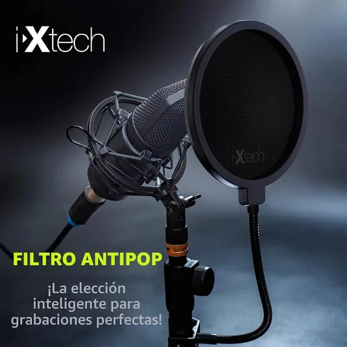 Vista 4 de Ixtech Filtro pop para micrófono, filtro pop Blue Yeti, pantalla de doble capa con un clip flexible de cuello de cisne de 360 grados