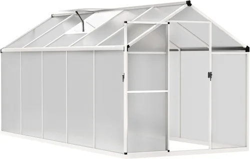 Vista 9 de VEIKOU Invernadero de 6 x 10 pies, casa verde de policarbonato de doble pared con ventilación ajustable, marco de aluminio, estructura de remache