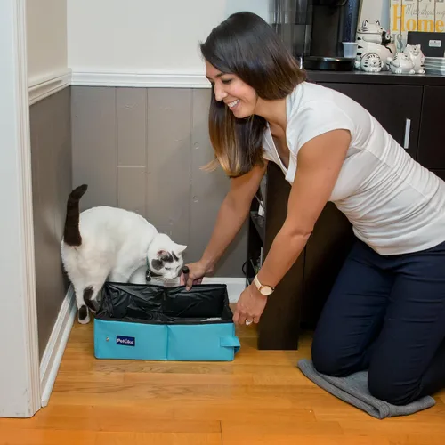 Vista 4 de PetLike Caja de arena de viaje para gatos, caja de arena portátil a prueba de fugas, bandeja de inodoro plegable para gatos pequeños y medianos
