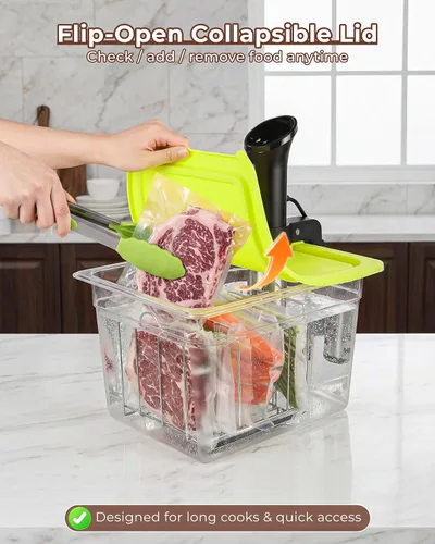 Vista 7 de EVERIE Kit de recipiente Sous Vide de 12 cuartos con tapa plegable + estante divisor de bloqueo + funda aislante - para cocinar largas - Se adapta a