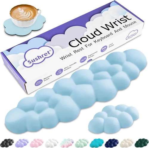 Vista 13 de Cloud Reposamuñecas para Teclado, Juego de Almohadilla para Muñeca de Teclado Cloud con Espuma Viscoelástica de Cuero PU, Lindo Reposabrazos