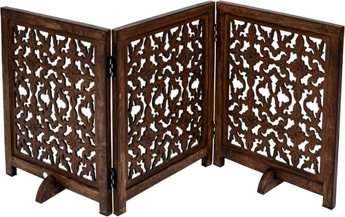Vista 22 de Puerta independiente para mascotas para perros, puerta plegable de madera para perros para casa, puerta interior para perros para escaleras