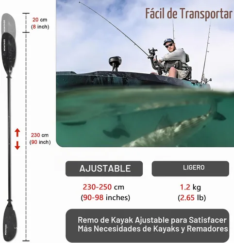 Vista 4 de Angler Kayak Paddle Adjustable Fishing Kayak Oar with Paddle Leash