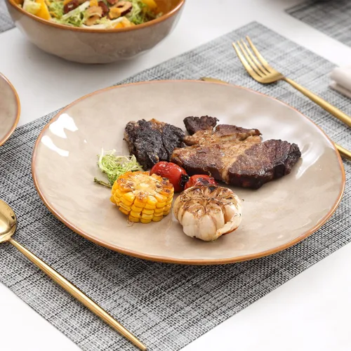 Vista 4 de vicrays Juego de Platos de Cena de Cerámica, 10.5 Pulgadas, Juego de 6, Redondos, Apto para Microondas, Horno, Lavavajillas, Porcelana Acanalada