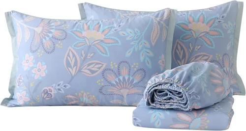 Vista 13 de ABREEZE Juego de sábanas de algodón egipcio tamaño individual (1000 hilos) floral y fundas de almohada (4 piezas), sábanas de algodón egipcio