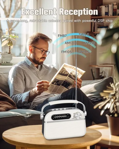 Vista 4 de PRUNUS J-130 Radio portátil AM FM, para papá y mamá, alimentación de CA, funciona con baterías/radio recargable para uso de emergencia, radios