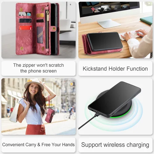 Vista 6 de Asuwish Funda de teléfono para Samsung Galaxy S10 Plus con cierre de cremallera, protector de pantalla de vidrio templado y tarjetero abatible