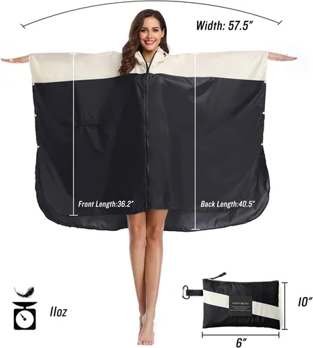 Vista 6 de SaphiRose Poncho de lluvia unisex con capucha impermeable para mujeres adultas