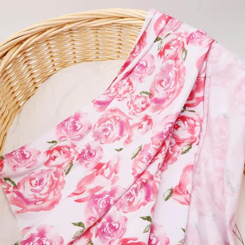 Vista 3 de DRESHOW BQUBO - Mantas para recién nacido, con diseño floral, para recién nacido, con diademas para envolver a niños pequeños 1 juego de flores