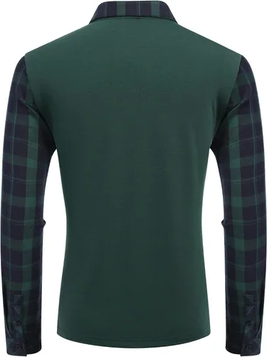 Vista 3 de Coofandy Polo de manga larga para hombre, estilo casual, ajustado, con cremallera, a cuadros