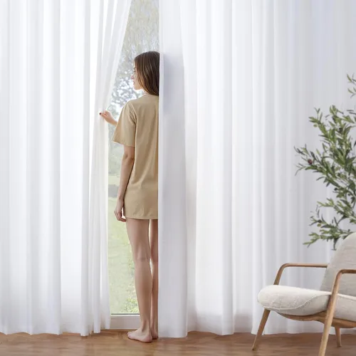 Vista 21 de MIULEE Burnt Orange Fall Semi Sheer Privacy Curtains 2 Panels 52W x 96L Naranja quemado