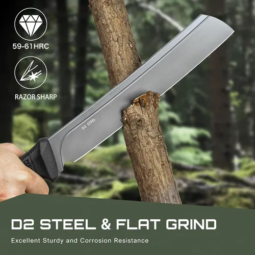Vista 7 de NedFoss 16" Survival Machete with Sheath, D2 Steel 0.22" Thick Full Tang Blade Machete Knife with Flat Grinding, Machete for Cutting Trees, for Yard