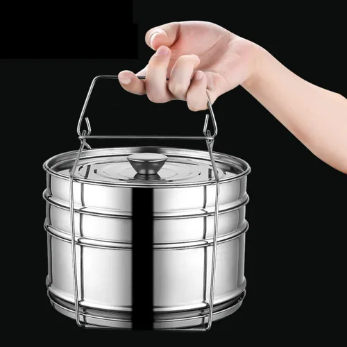 Vista 3 de Juego de ollas apilables de acero inoxidable de 3 niveles para cocinar alimentos a presión accesorios para olla a presión