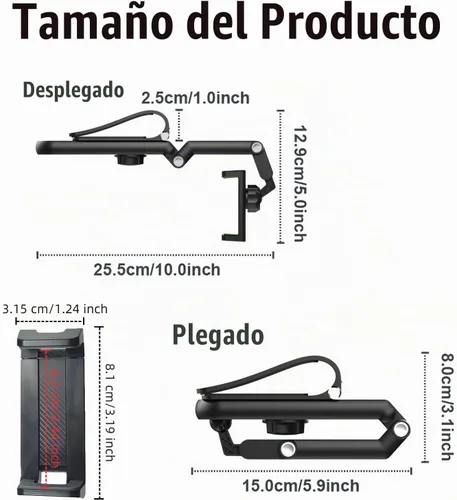 Vista 2 de Soporte de Teléfono para Parasol de Automóvil, Soporte Giratorio de Teléfono Celular con Visión Trasera de 360°, 1080 Multifunción Giratorio y Negro