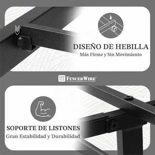 Vista 3 de Fencer Wire Base de cama de metal con cabecera y estribo de madera modernos, base de colchón, plataforma de metal con marco de acero, sin ruido,