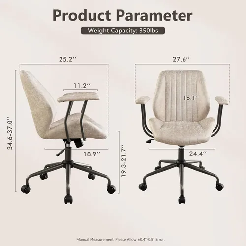 Vista 2 de Silla de oficina Mid Century Modren, silla ejecutiva giratoria con soporte lumbar, silla de escritorio ergonómica de respaldo medio con ruedas Beige