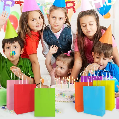 Vista 6 de YADIAN 20 bolsas de regalo de papel kraft, bolsas azules para recuerdos de fiesta a granel con asas, golosinas y bolsas de venta al por menor