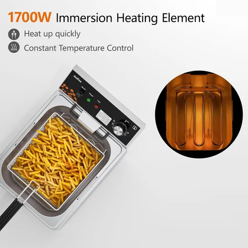 Vista 4 de Freidora Profunda Comercial 10.56Qt Freidoras de Encimera 1.0mm de Acero Inoxidable Grueso 1700W Freidora Eléctrica de Inmersión con Cesta