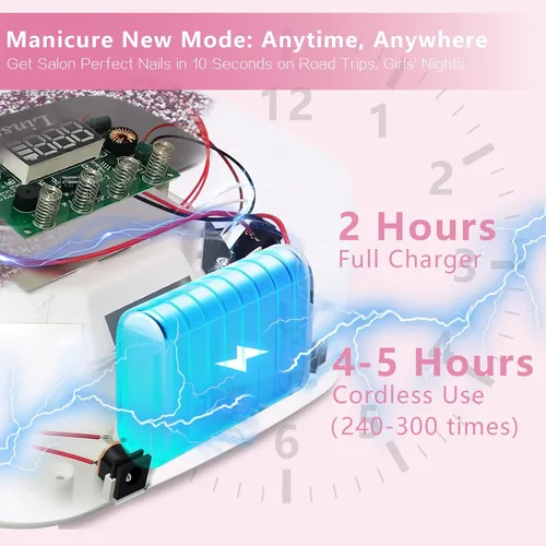 Vista 2 de Linssy - Lámpara de uñas recargable UV LED, lámpara de gel de uñas inalámbrica portátil Gel Nail Dryer Light 4 Timings & Diamond LCD Screen with