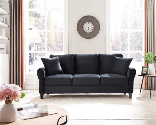 Vista 13 de Sofá tapizado de terciopelo de 3 plazas con 2 almohadas, sofá moderno de 78 pulgadas con patas de madera maciza para sala de estar, apartamento