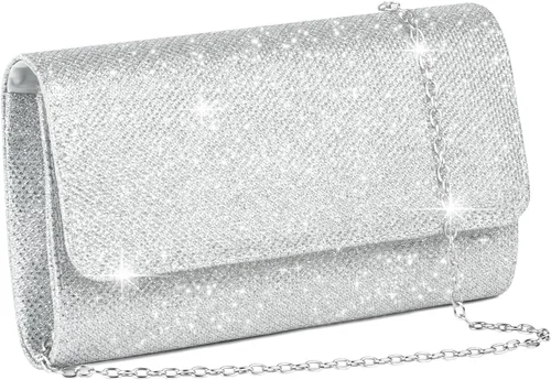 Vista 8 de OSDUE Bolsa de noche para mujer, bolsa de noche con purpurina brillante sobre con cadena desmontable para graduación, boda, fiesta, banquete y cita