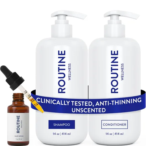 Vista 11 de Routine Wellness Set de champú y acondicionador antiadelgazamiento para el cabello adelgazante, bloqueador de biotina DHT para mujeres y hombres