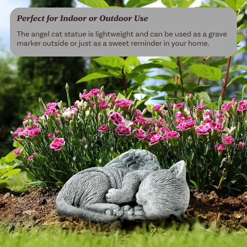 Vista 4 de Piedra Conmemorativa para Gatos - Ángel de Gatito Durmiendo en Paz, Estatua para Jardín, Recuerdo, Marcador de Tumba y Pérdida - Regalo de Simpatía