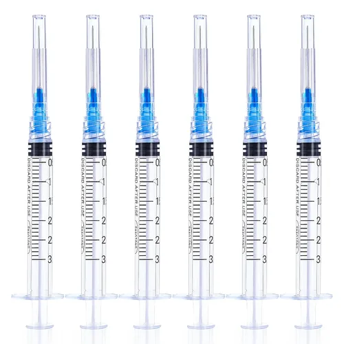 Vista 12 de Jeringa de 1ml/cc con aguja Luer Lock de calibre 25 de 1 pulgada, jeringas de muestra desechables de laboratorio, paquete de 20 Paquete sellado