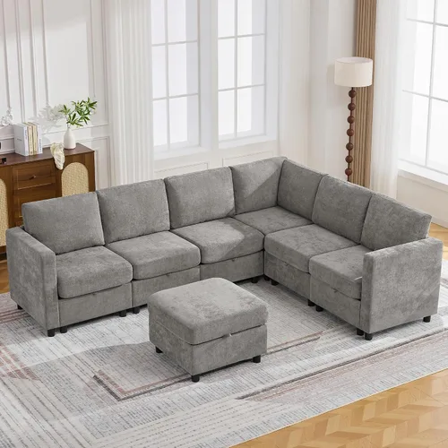Vista 22 de WUTUTUEE Sofá biplaza modular de 58 pulgadas, sofá biplaza moderno de 2 plazas con almacenamiento, sofá modular de felpilla para sala de estar, Beige