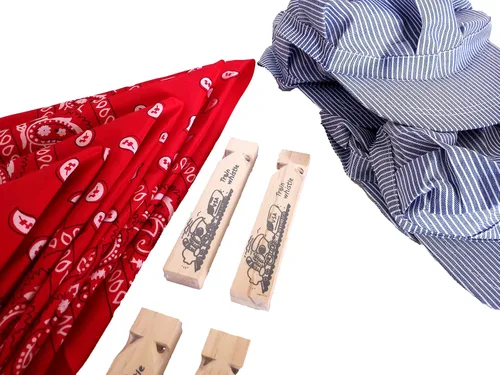 Vista 5 de Kit de vestir para conductores de tren para niños: sombrero, silbato y bandana